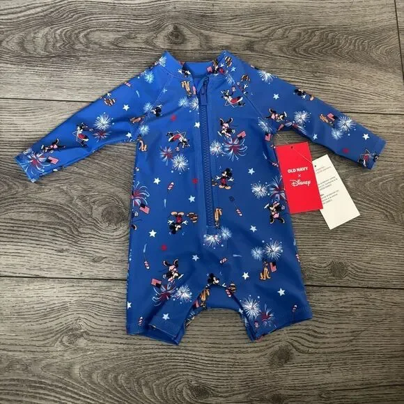 Old Navy Blue Disney Mickey & Minnie Fireworks Swim Romper