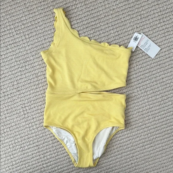 Scallop-Trim One-Shoulder One-Piece Swimsuit for Girls in yellow