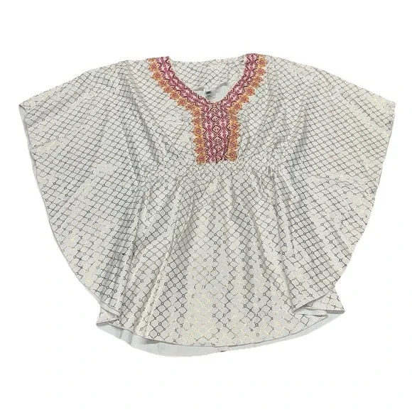 Cabana Life‎ Swimsuit Coverup Dress White Gold Embroidered Beach Girls 7/8 Flaw