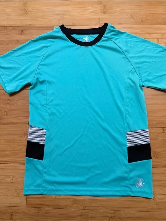 Body Glove Kids Aqua Blue Short-Sleeve Swim Rash Guard with Black Trim