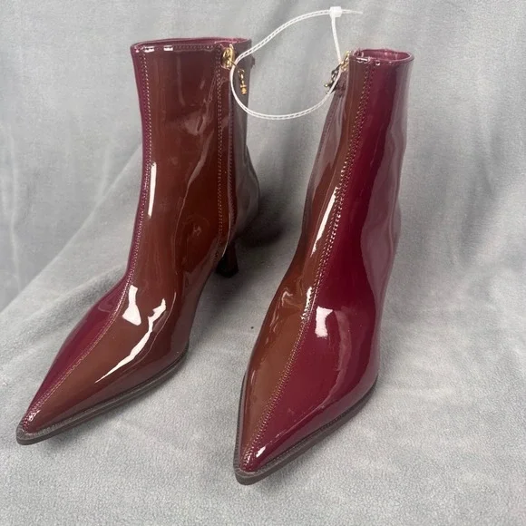 Circus Sam Edelman Two Tone Patent‎ Pointed Toe Kitten Heel Ankle Boots Burgundy