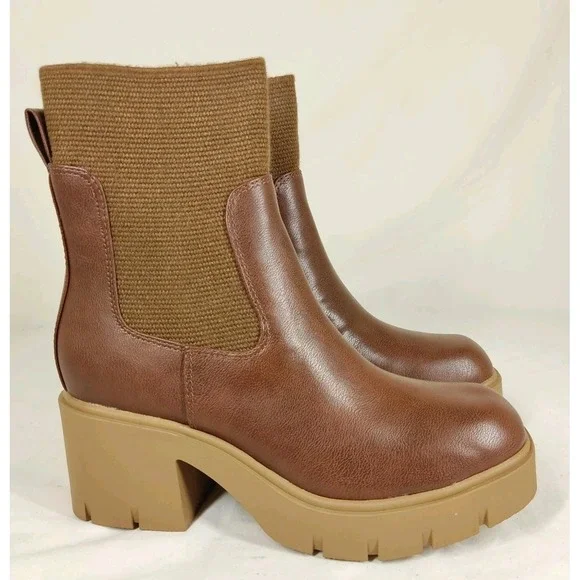SUN STONE‎ Womens Verityy Faux Leather Ankle Boots | Walnut | 9.5M