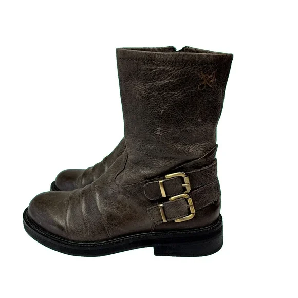 otBT Boots Womens Size 7.5 M Brown Appleton Leather Zip Double Buckle Moto