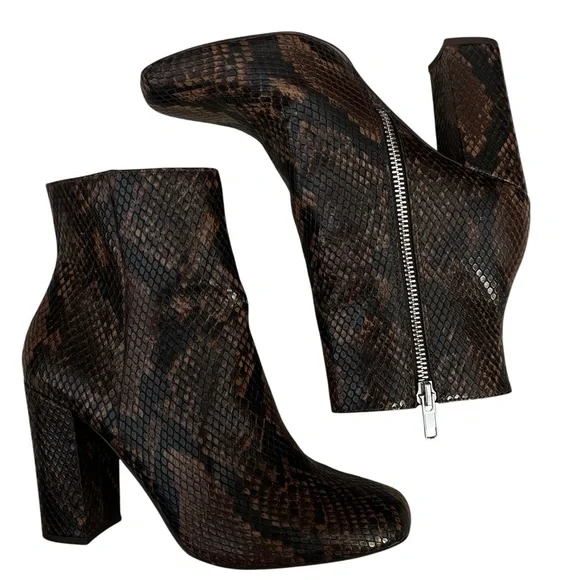 Steve Madden Trix Square-Toe Women's Booties Brown Snake 6.5