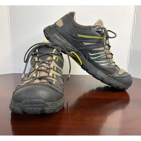 Salomon Gore-Tex Hiking Shoes Black Yellow Contagrip Trail‎ Womens 9.5 Low Top