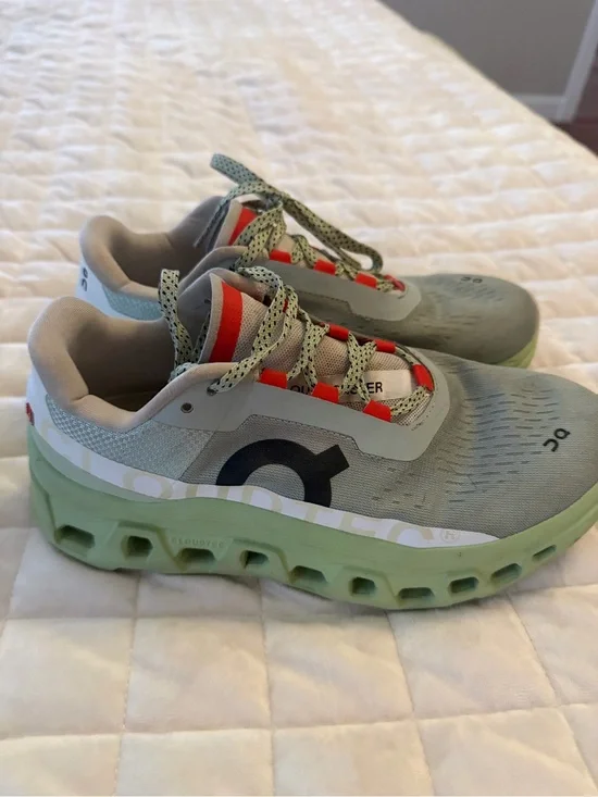 On Running  Sneakers in Sage Green with Coral Accents size 6.5
