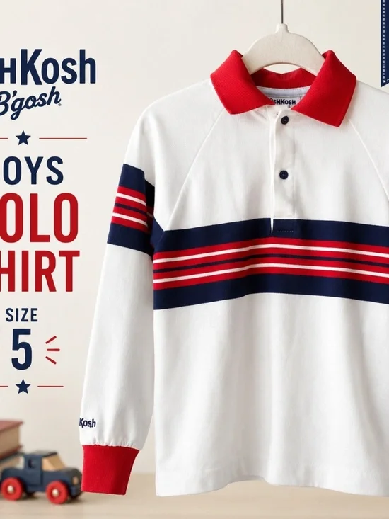 OshKosh B’gosh Boys Vintage Style Striped Rugby Polo Shirt Size 5
