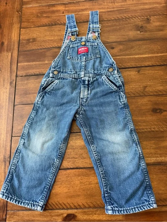 Vtg OshKosh B'gosh Blue Denim Kids Overalls Flannel Lining Made in USA
