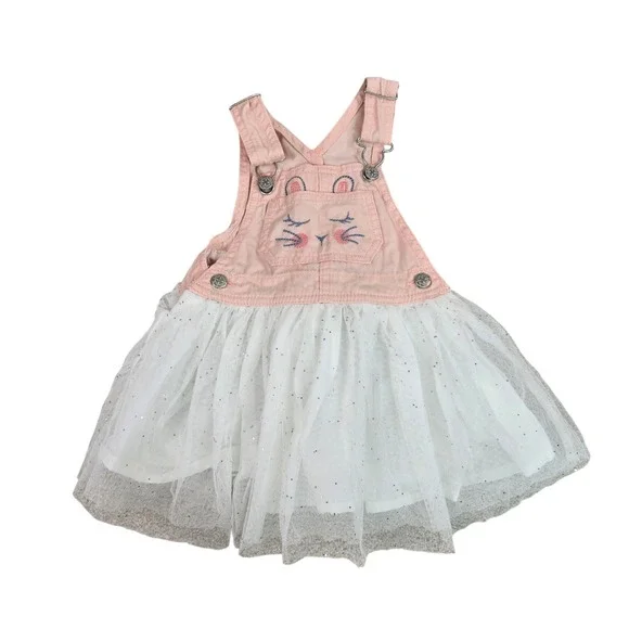 OshKosh Bgosh Baby Girls Pink Bunny Tulle Jumper Dress 18M Glitter Tutu Skirt