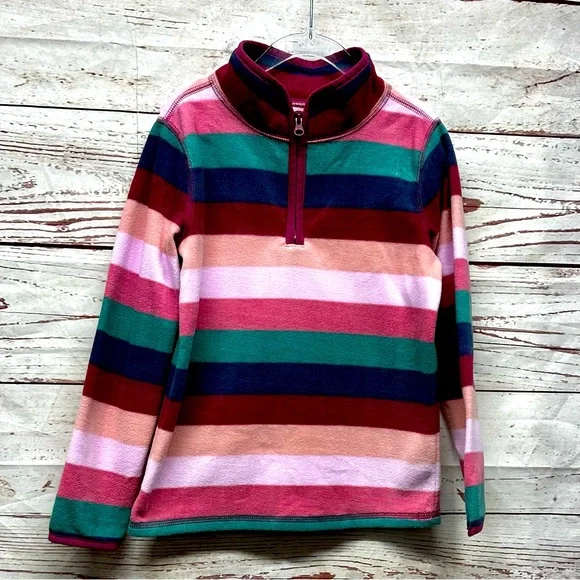 Osh Kosh Fleece Top Kids’s Girls Stripe Pink 1/4 Zip Pullover Jacket Size 6x