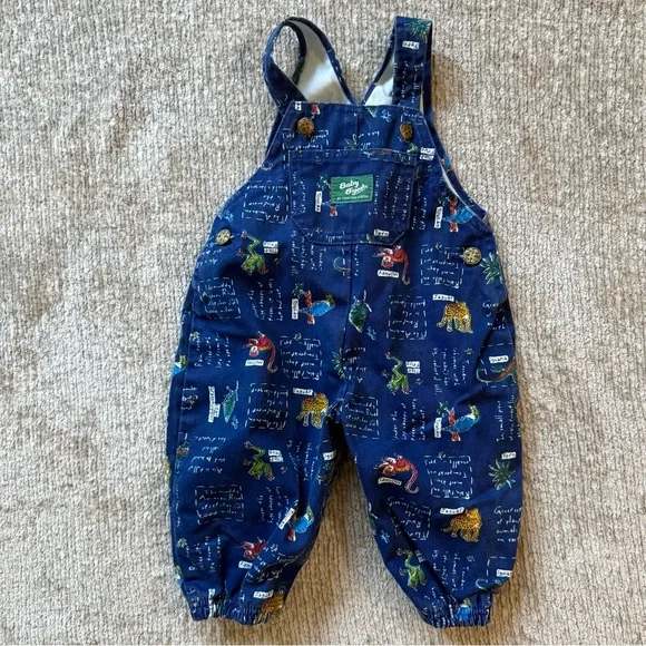 Vintage OshKosh‎ B’gosh Baby Overalls 12M Vestbak Jungle Animal Print RARE