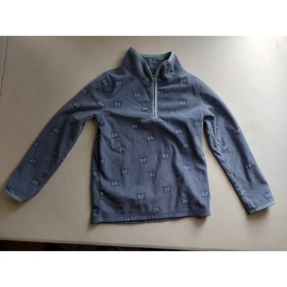 OshKosh Bgosh Girls Blue Butterfly Fleece Quarter Zip Pullover Sweater Size 6 6X