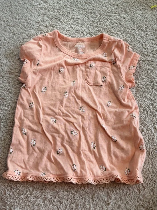 OshKosh B'gosh Coral Peach Floral Short Sleeve Tee