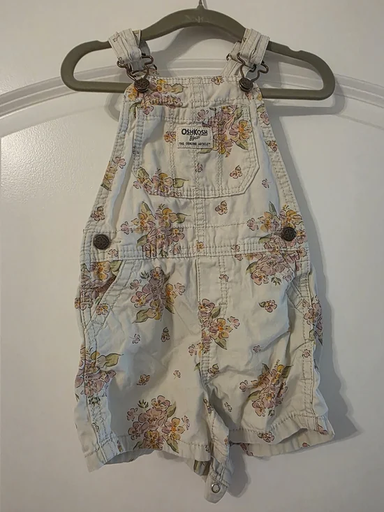 OshKosh B'gosh Cream Floral Shortalls with Pink and Yellow Blossoms