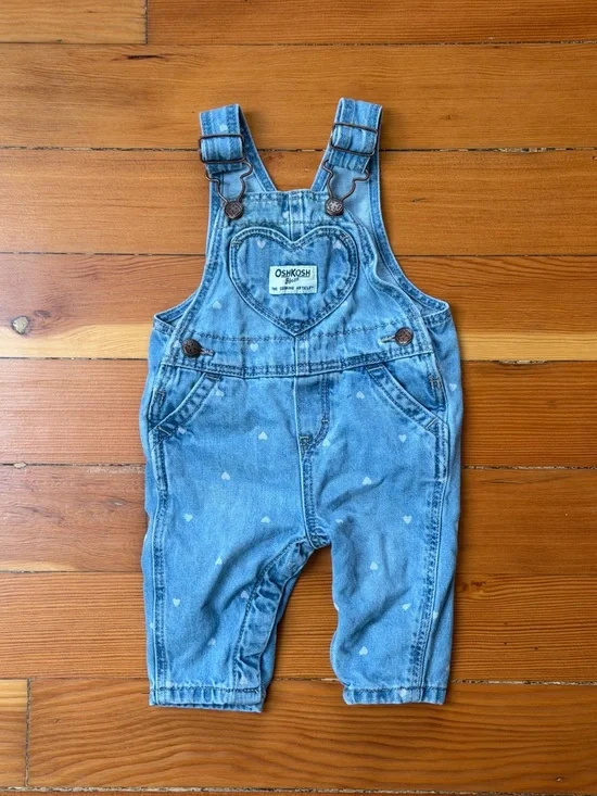 OshKosh B'gosh Light Blue Denim Overalls with Hearts Size 3m