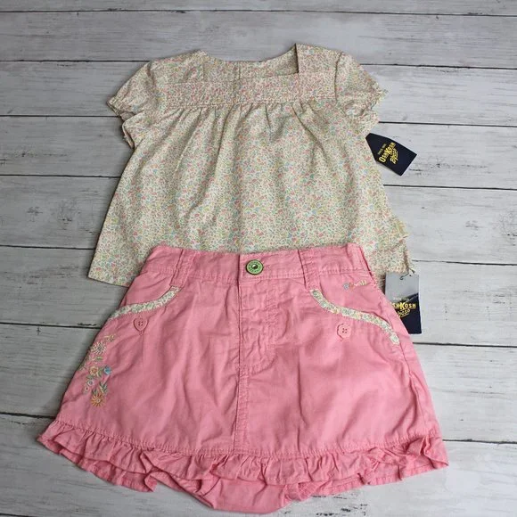 Oshkosh Vintage Baby Girl Skort Skirt Top Lot Size 18 Months Lot Calico