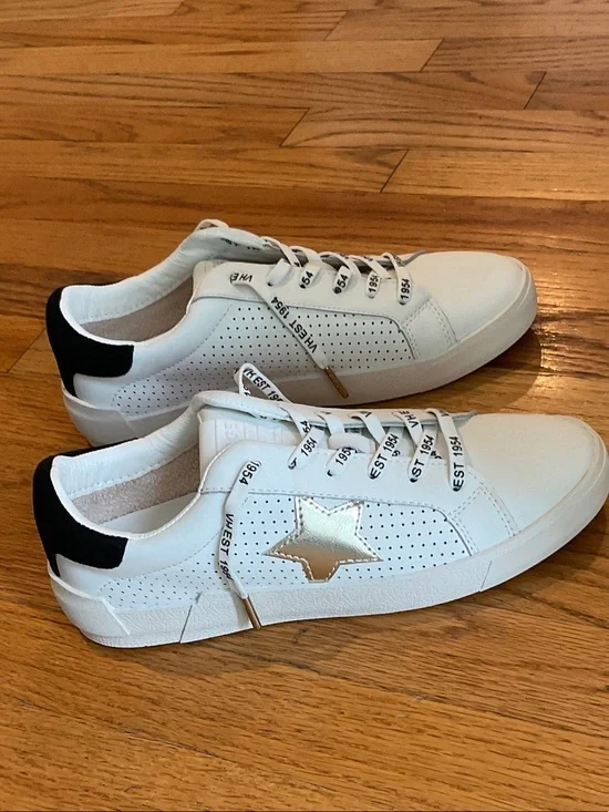 Vintage Havana White Sneakers with Gold Star and Black Heel