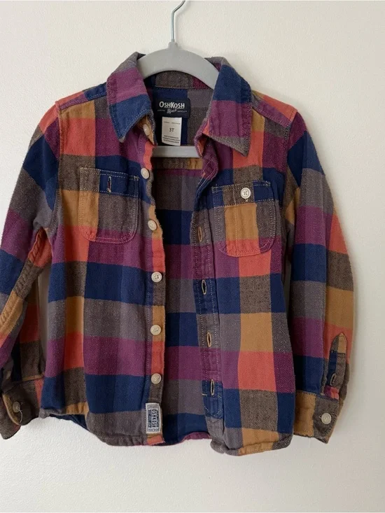 OshKosh B'gosh Plaid Button-Down Shirt in Navy, Pink, Rust, Brown