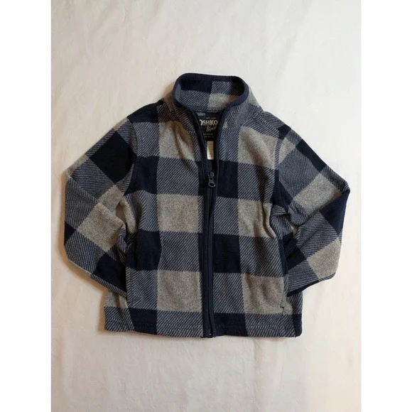 OshKosh Bgosh Kid 2T Navy Gray Buffalo Plaid Full Zip Fleece Jacket GCL15234-SS1