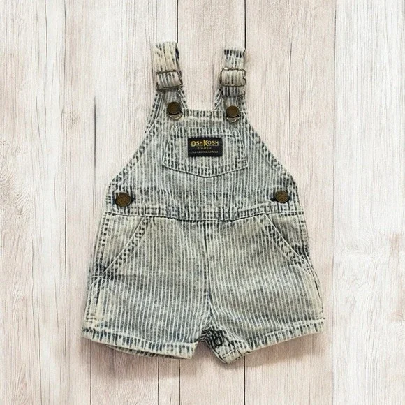 VTG USA‎ OshKosh Vestbak Bib Denim Overall Shorts Striped Size 3/6 M 1969 EUC
