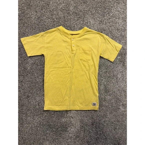 OshKosh B'gosh Henley Shirt Kids 8 Yellow Short Sleeve‎ Pocket Slub Knit Casual