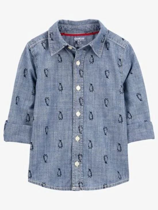 OshKosh Penguin Print Cotton Button-Front Shirt