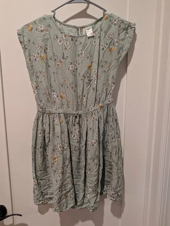 OshKosh B'gosh Girls Size 12/12A Sage Green Floral Cap Sleeve Dress
