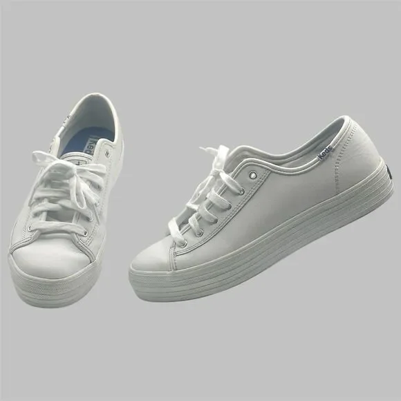 Keds Triple Kick Platform Sneakers White Leather Women’s Size 8 M Shoes  WH57310