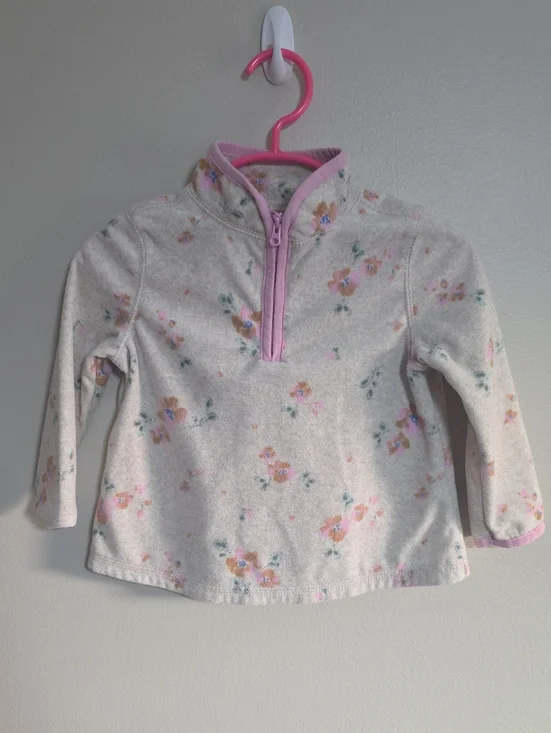 OshKosh B'gosh Cream Floral Half-Zip Pullover with Pink Trim