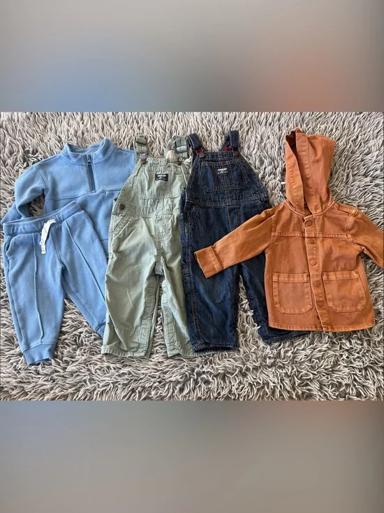 Oshkosh Cat & Jack Baby Boy Cold Weather Bundle Winter Overalls Denim Jacket