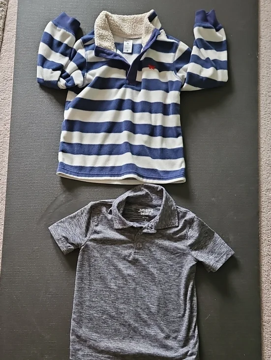 OshKosh B'gosh Navy & White Striped Sherpa Pullover & Collared Shirt #205