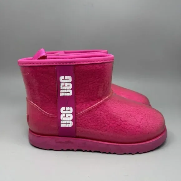 UGG Pink Rain Snow Boots Youth Girls size 4 Waterproof Clear Plastic 1112386K
