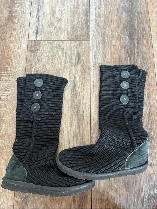 UGG Black Knit Button Mid-Calf Kids Bootswo women 6!