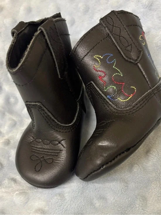 Baby Black Cowboy Boots with Multicolor Stitching