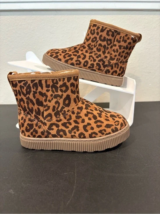 Cat and Jack Girls Arlo Zipper Shearling Boots Leopard Brown Toddler Sz 12 NWT