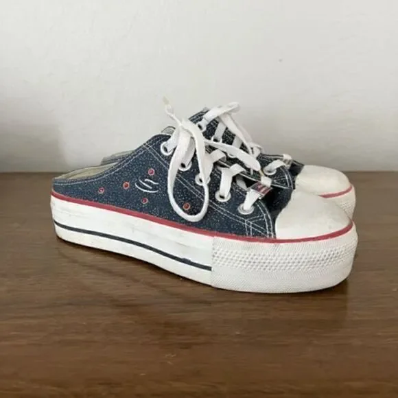 VTG Y2K Skechers Somethin’ Else Platform Mules Slip On USA FLAG RARE size 8.5