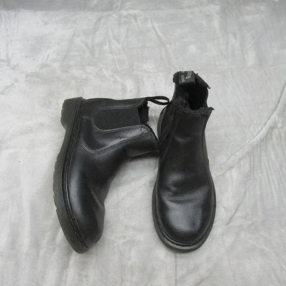 Dr Martens‎ Kids Boot 3 Black Leather Side Zip Faux Fur Line Ankle Leonore Mono