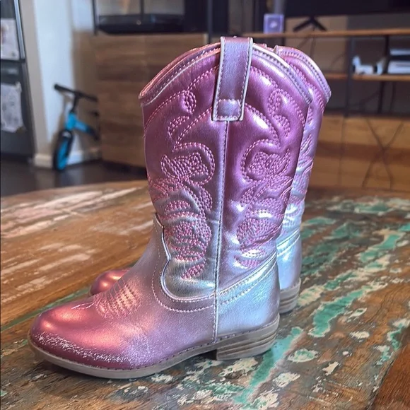 Kids Metallic Pink Cowboy Boots