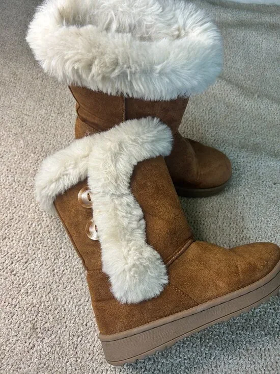 SO Girls Brown Faux Mid Calf Boots