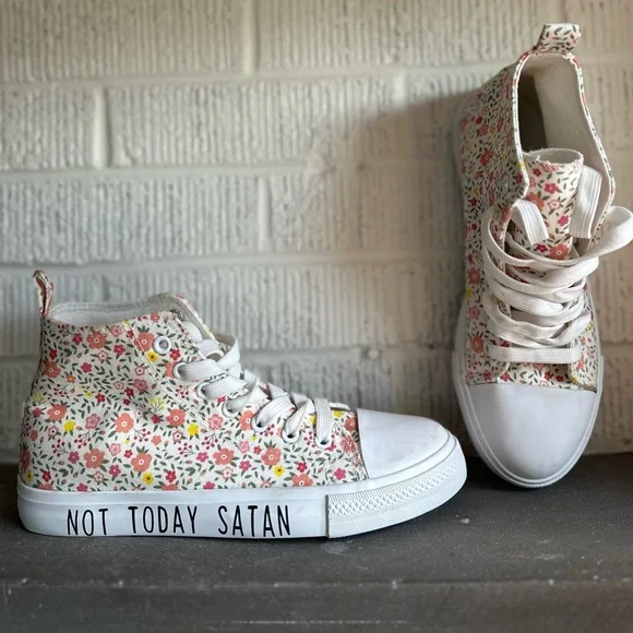 Not today satan floral hightop tennis shoe  Size 8 Like new