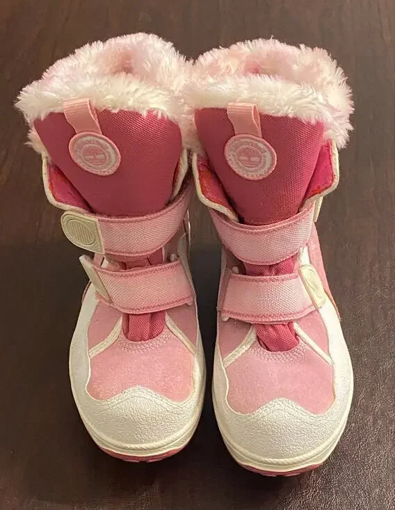 Timberland Snow Stomper Pink White Fur Winter Boots Youth Size 5 Ski Lodge GORP