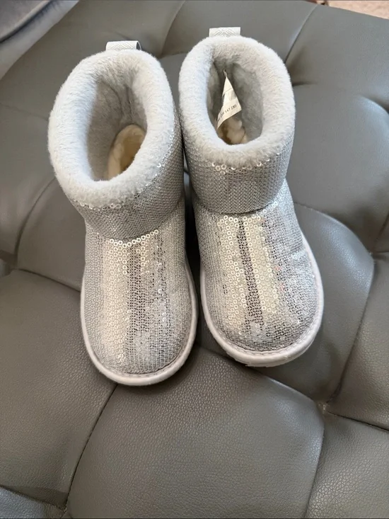 UGG Kids Silver Sequin Classic Short Boot
