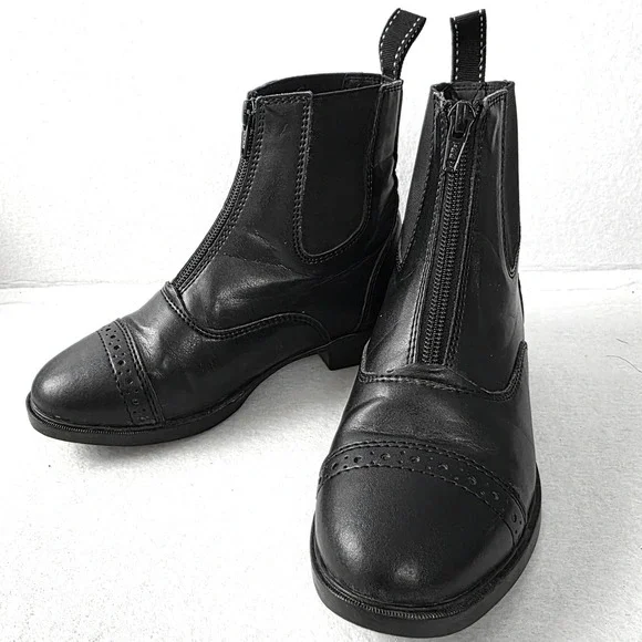 Riding Sport Dover Saddlery Kids Black Front Zip Paddock Boots K8666 Size 2