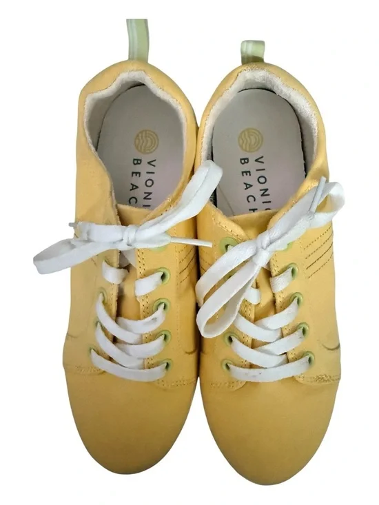 Vionic Beach Yellow Lace-Up Sneakers terry lining washable support comfort sz 7