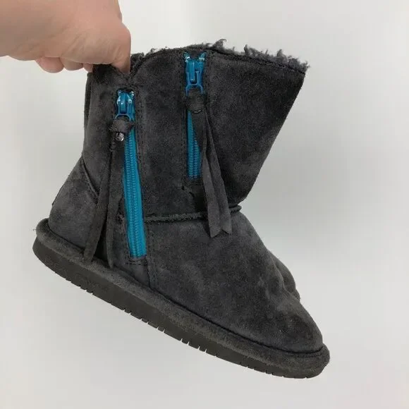 BEARPAW Gray Suede Blue Side Zip Winter Boots‎