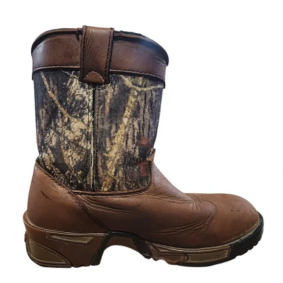 Rocky Kids Size 2‎ Outdoor Brown Mossy Oak Camo Leather Boots Oil Slip Resistant