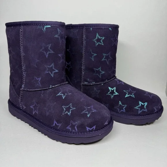 NEW UGG Kids Youth Size‎ 6 Purple Nightshade Classic II Iridescent Stars Boots