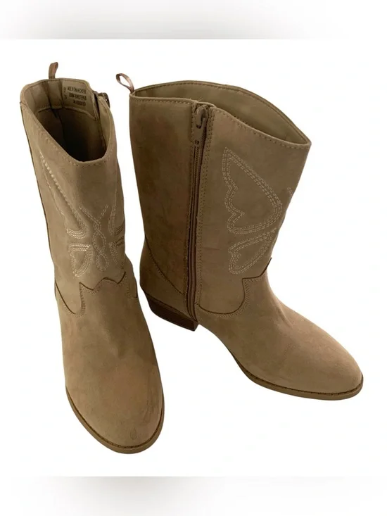 Old Navy Girls Tan Western Boots Embroidered Hearts Mid-Calf Boots Size 5Y