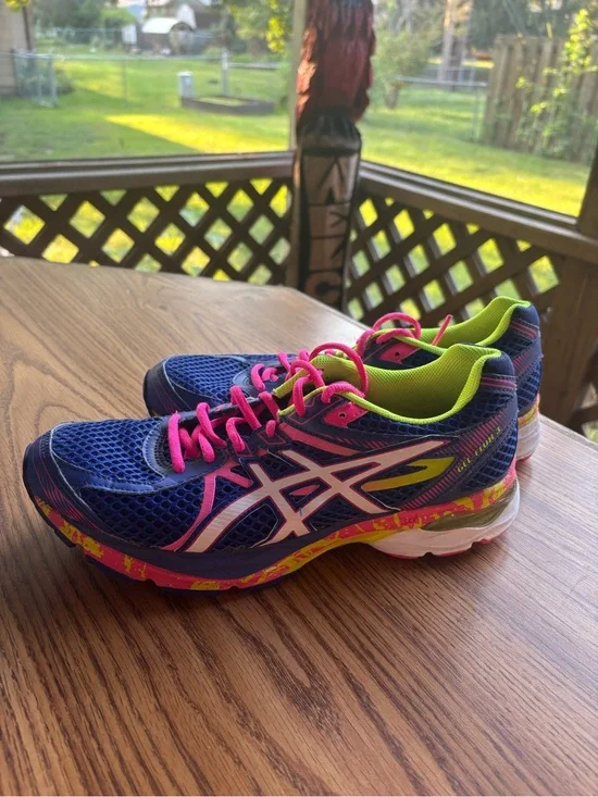 ASICS Blue Running Sneakers with Pink Laces & Lime Interior