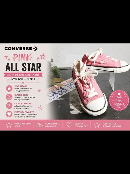 CONVERSE Pink Star Detail Lace Tie All Star Low Top Sneaker 8